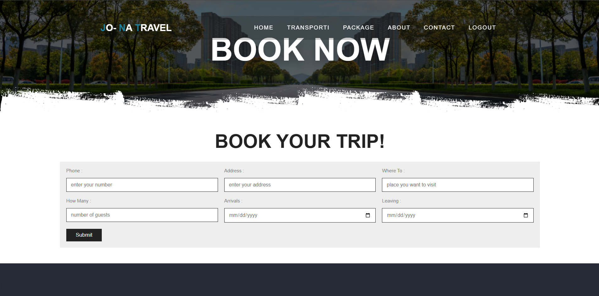 Pamje nga projekti: Travel Agency booking form
