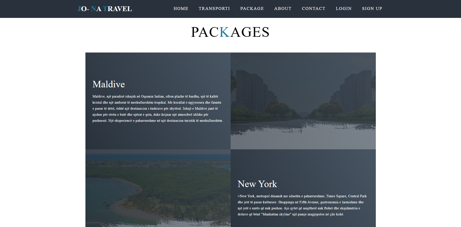 Pamje nga projekti: Travel Agency travel packages
